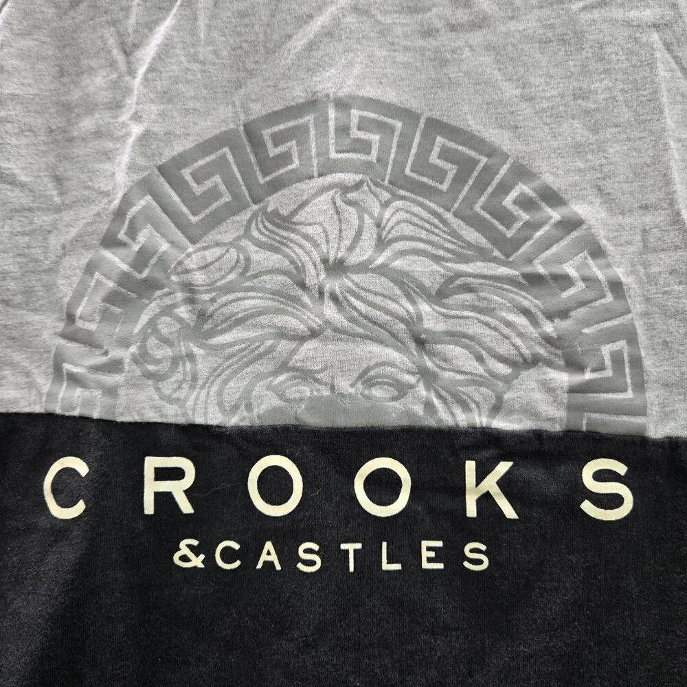 Crooks & Castles Men Tank‎ Top M Gray Colorblock Medusa Text Logo Sleeveless